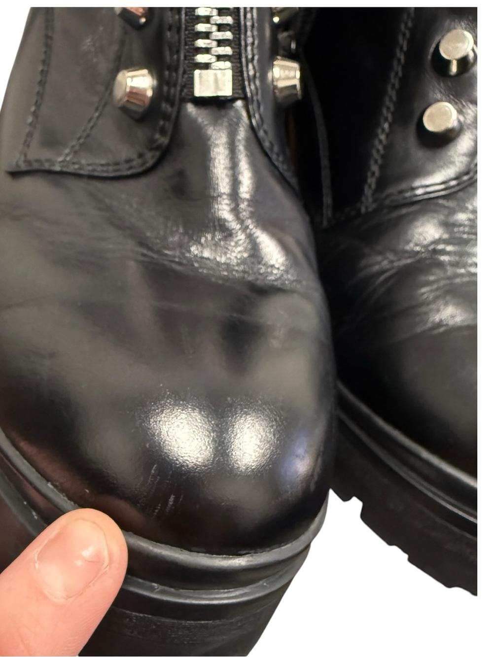 Tonette Combat Black Chunky Moto Edgy Leather Lug Sole Studded Platform Boots - Picture 15 of 17